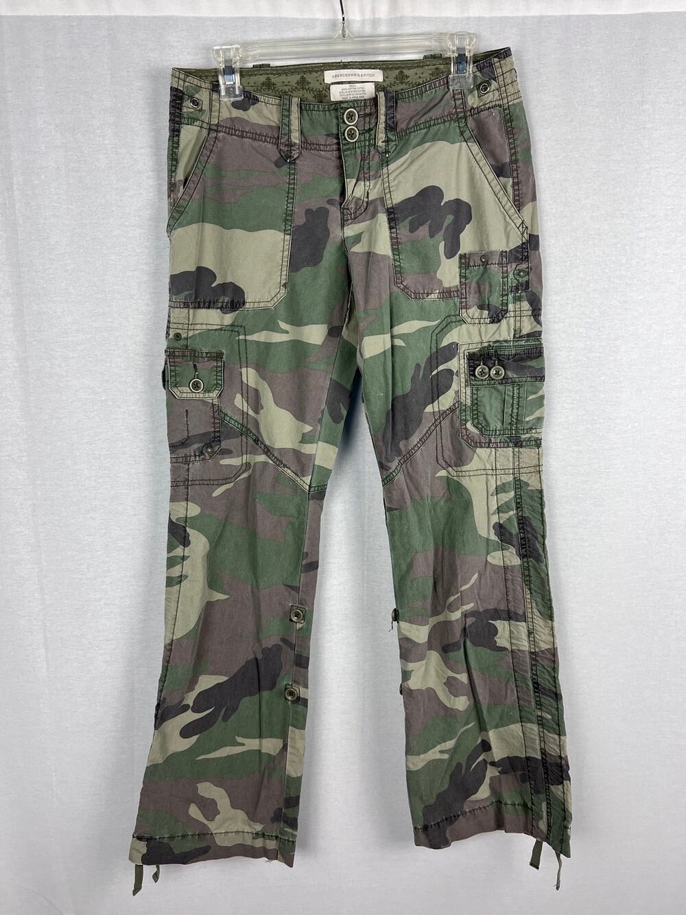 VTG Y2K Abercrombie & Fitch Pants Women Small Low Rise Paratrooper Cargo Camo
